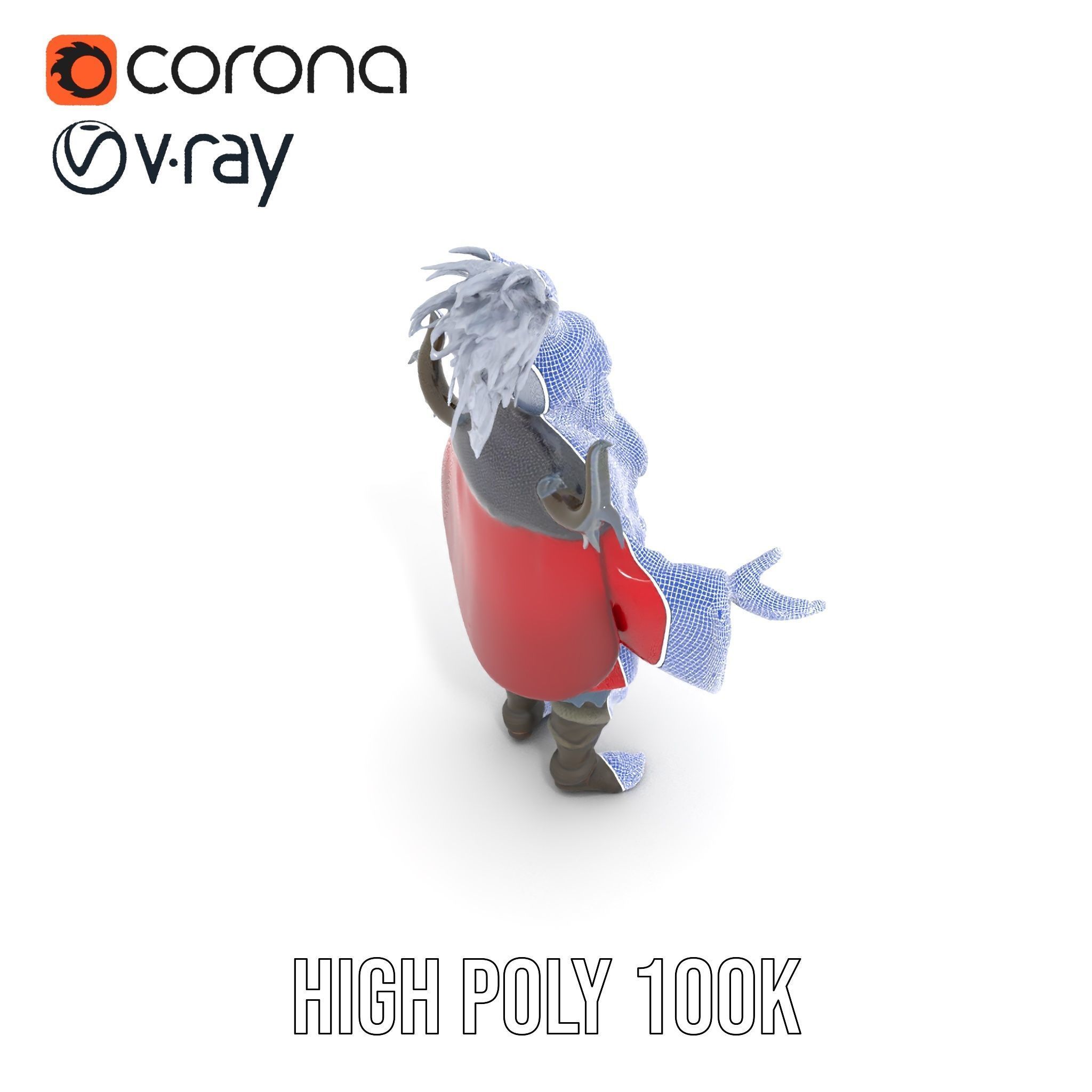 Elderly Warrior Viking Character with Antlered Cloak Rigged a... Low-poly 3D model_31