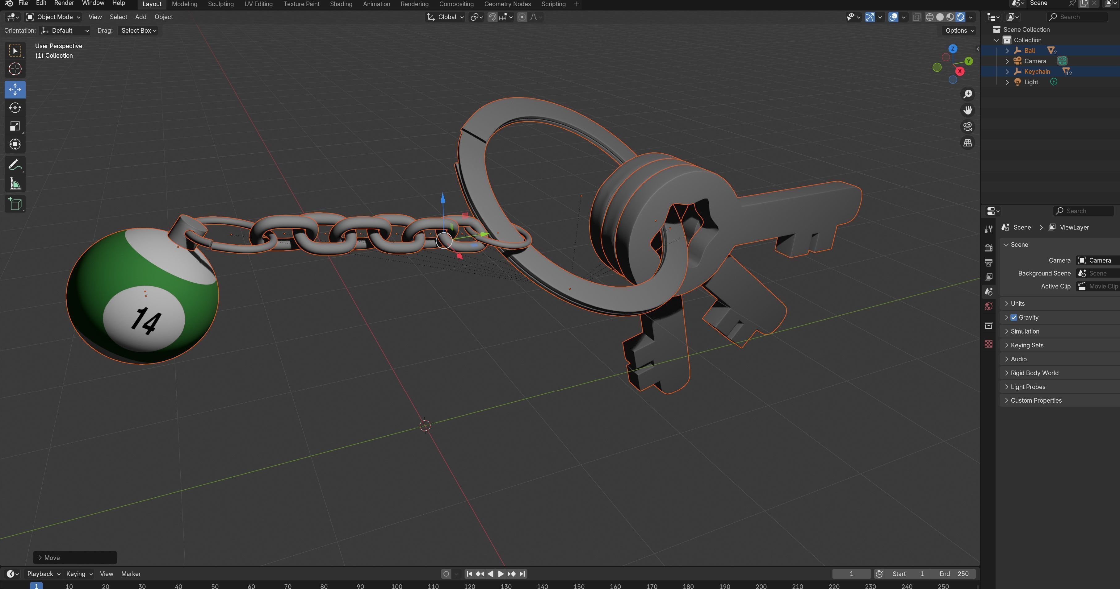 14 Snooker Ball with Keychain 3D model_6