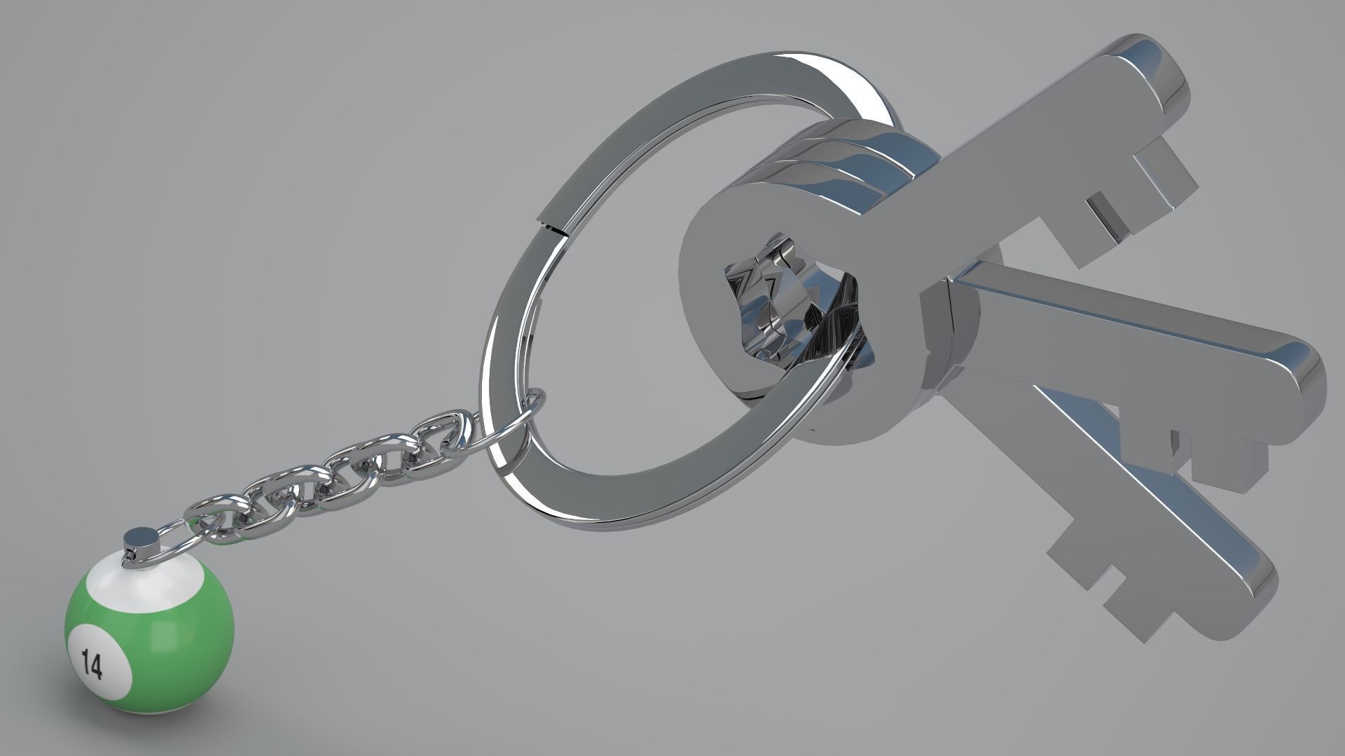 14 Snooker Ball with Keychain 3D model_3