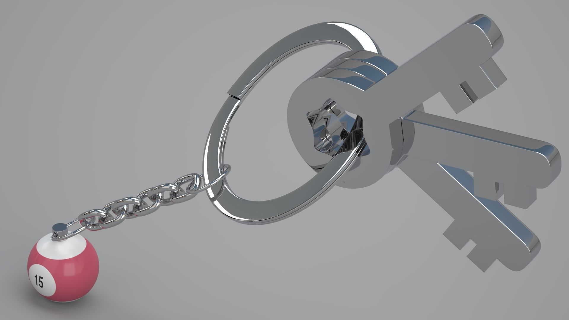 15 Snooker Ball with Keychain 3D model_3