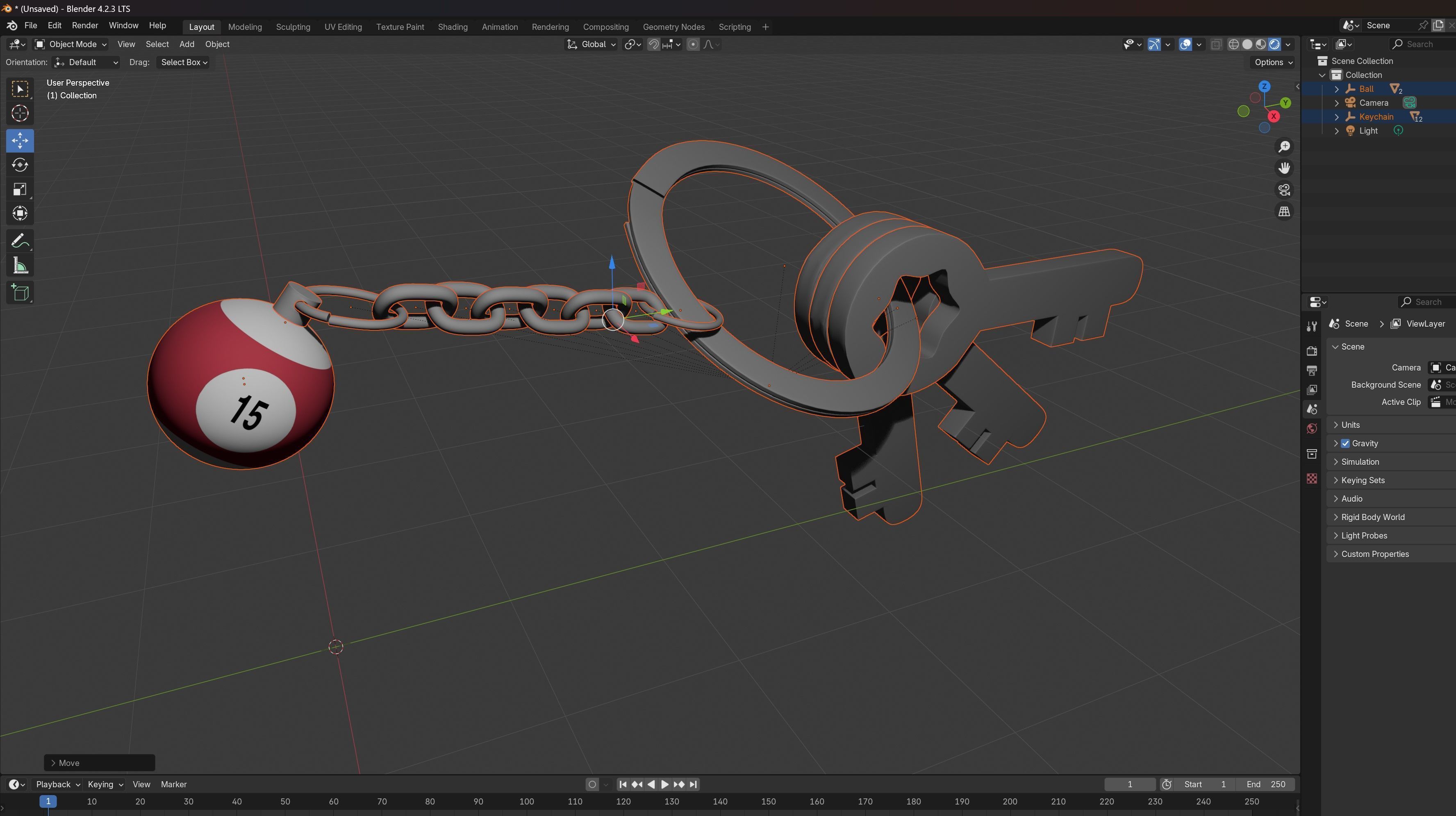 15 Snooker Ball with Keychain 3D model_6