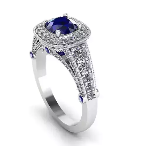 Ring sapphire and diamond halo engagement
