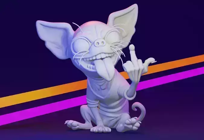 Crazy Dog Grumpy Middle Finger Statue 3D Printing sculpt