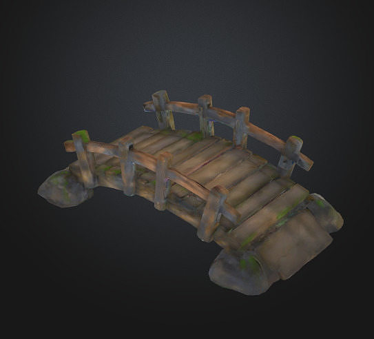 Rustic Footbridge Wooden or Stone Low Arch Pedestrian Bridge Low-poly 3D model