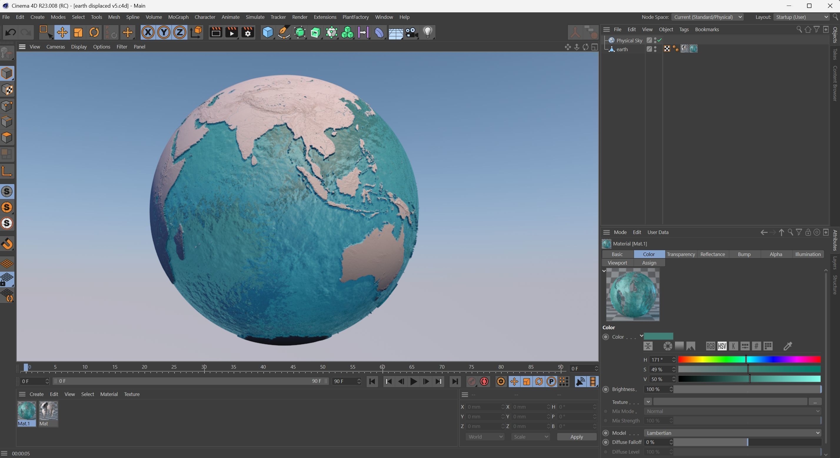Earth Water 3D Globe Clay Shaded  Low-poly 3D model_12