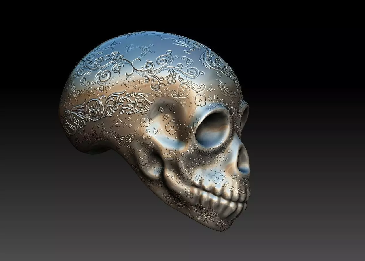 skull silver Low-poly 3D model_0