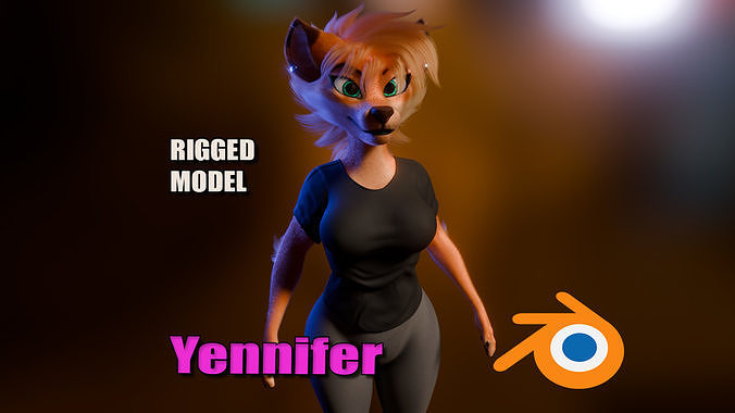 Yennifer Anthro Fox Low-poly 3D model