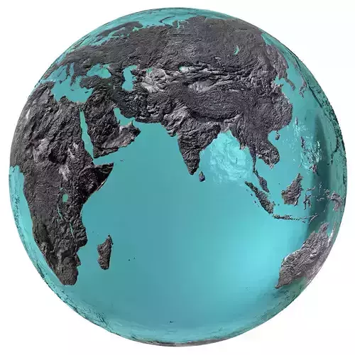 Earth Water 3D Globe Hillshade 