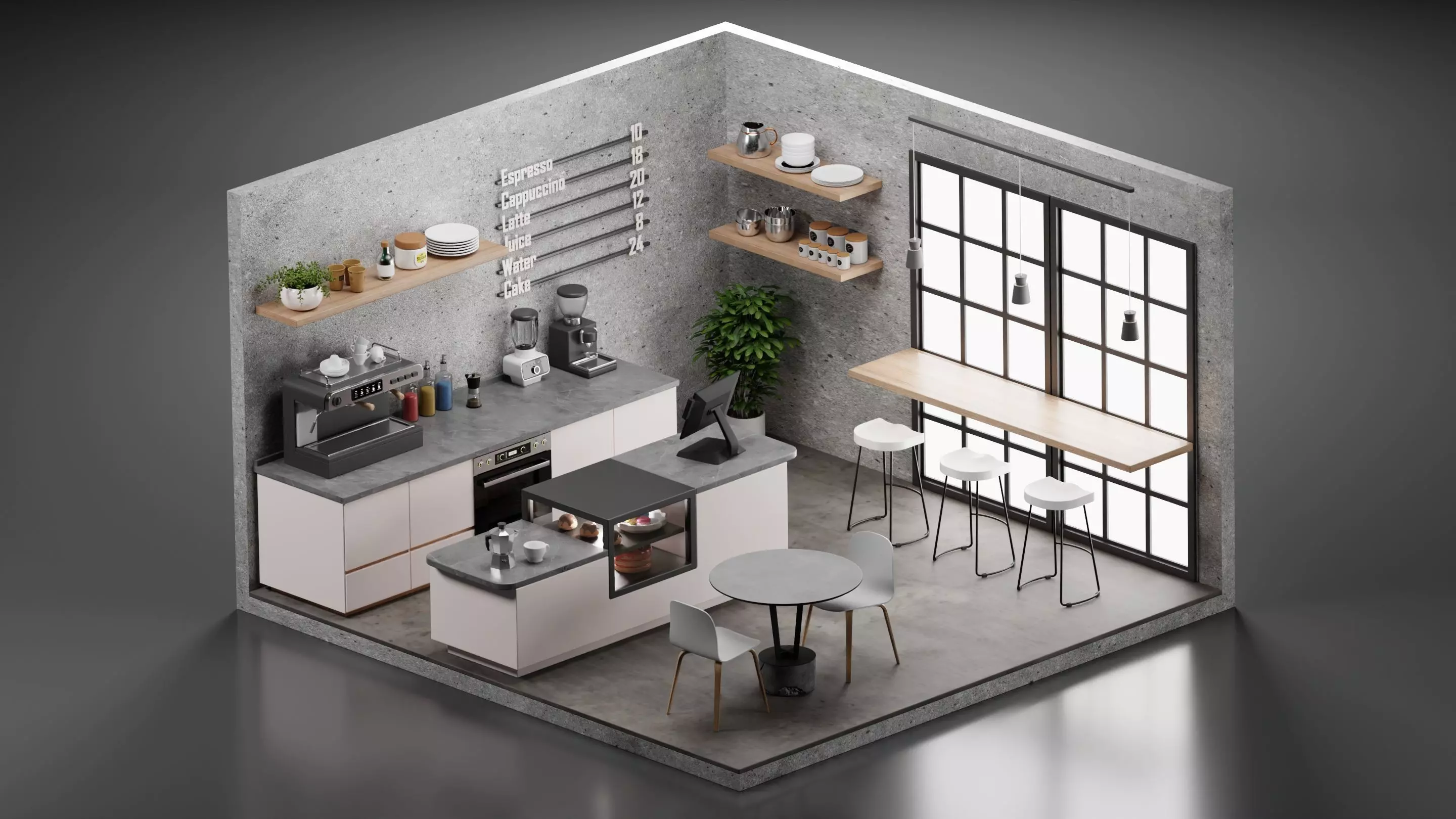 Cafe isometric 3D model_0