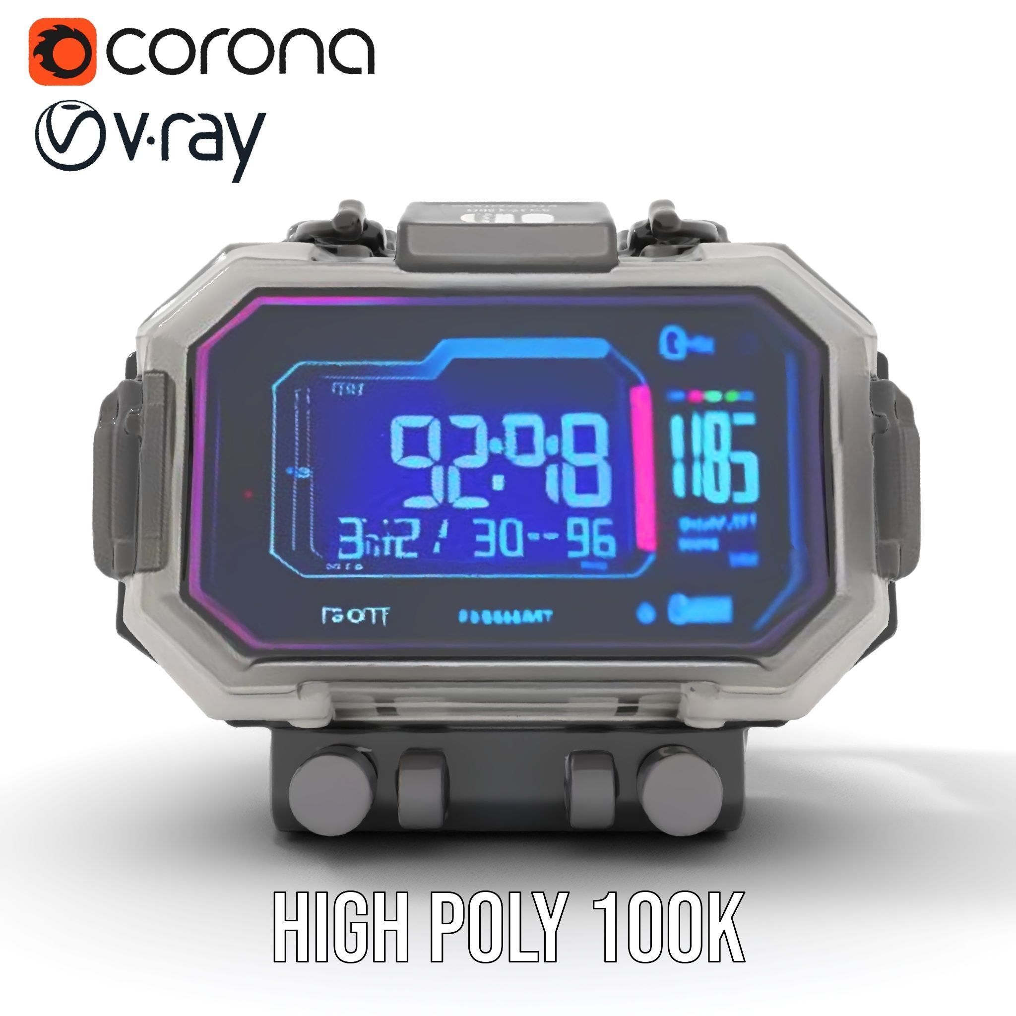 Futuristic Digital Watch Model Pack with HighDetail Display Low-poly 3D model_18