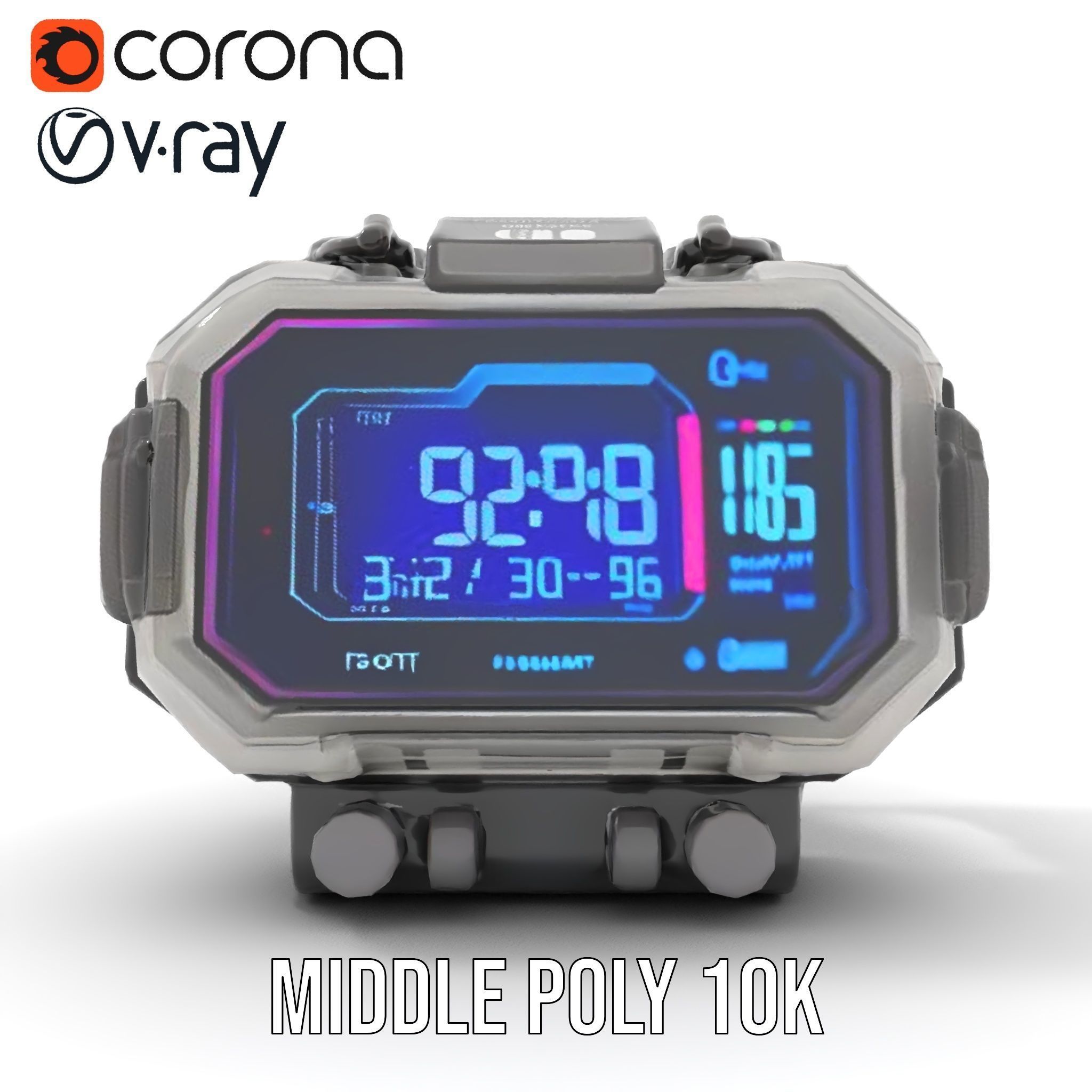Futuristic Digital Watch Model Pack with HighDetail Display Low-poly 3D model_6