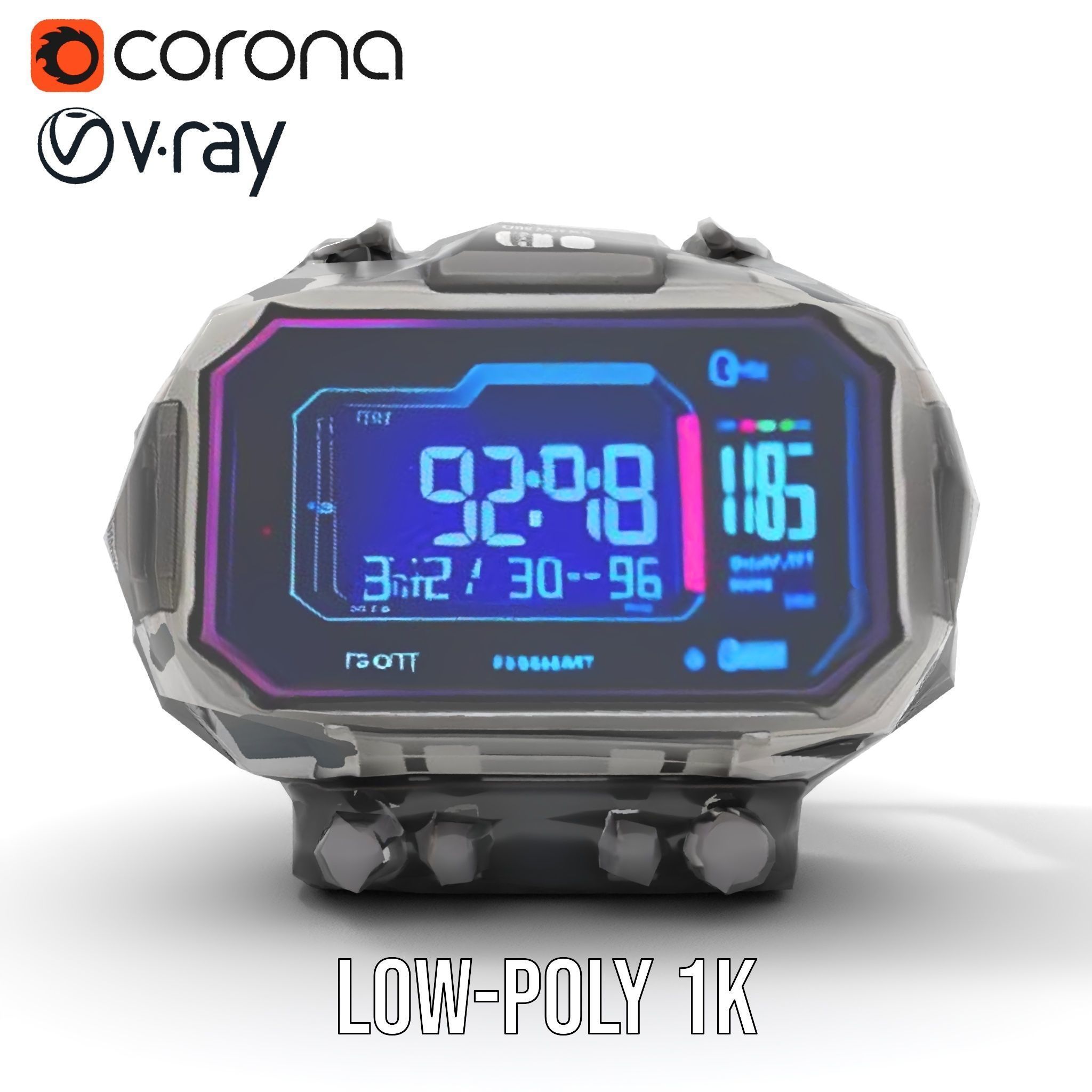 Futuristic Digital Watch Model Pack with HighDetail Display Low-poly 3D model_10