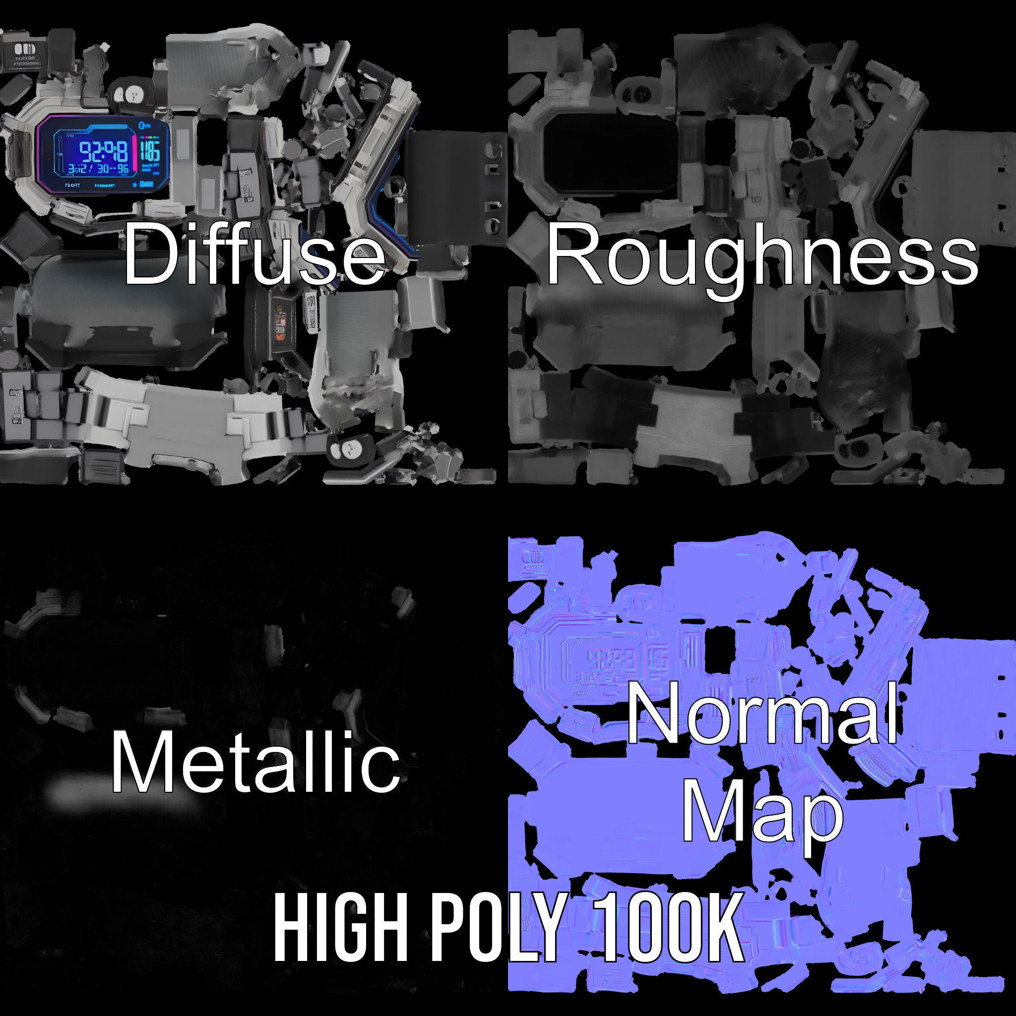 Futuristic Digital Watch Model Pack with HighDetail Display Low-poly 3D model_4