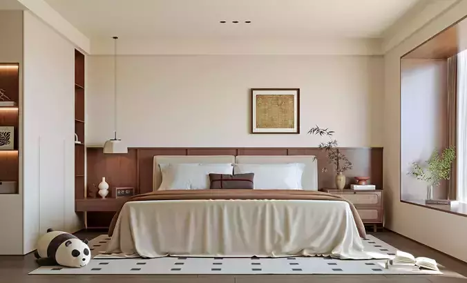 Modern Japandi Bedroom with Neutral Tones 544 3D model