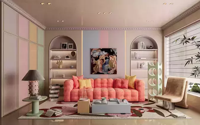 Playful Pop Art Living Room with Colorful Sofa 542 3D model