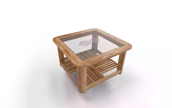 Wooden Glass-Top Center Table with Slatted Storage Shelf