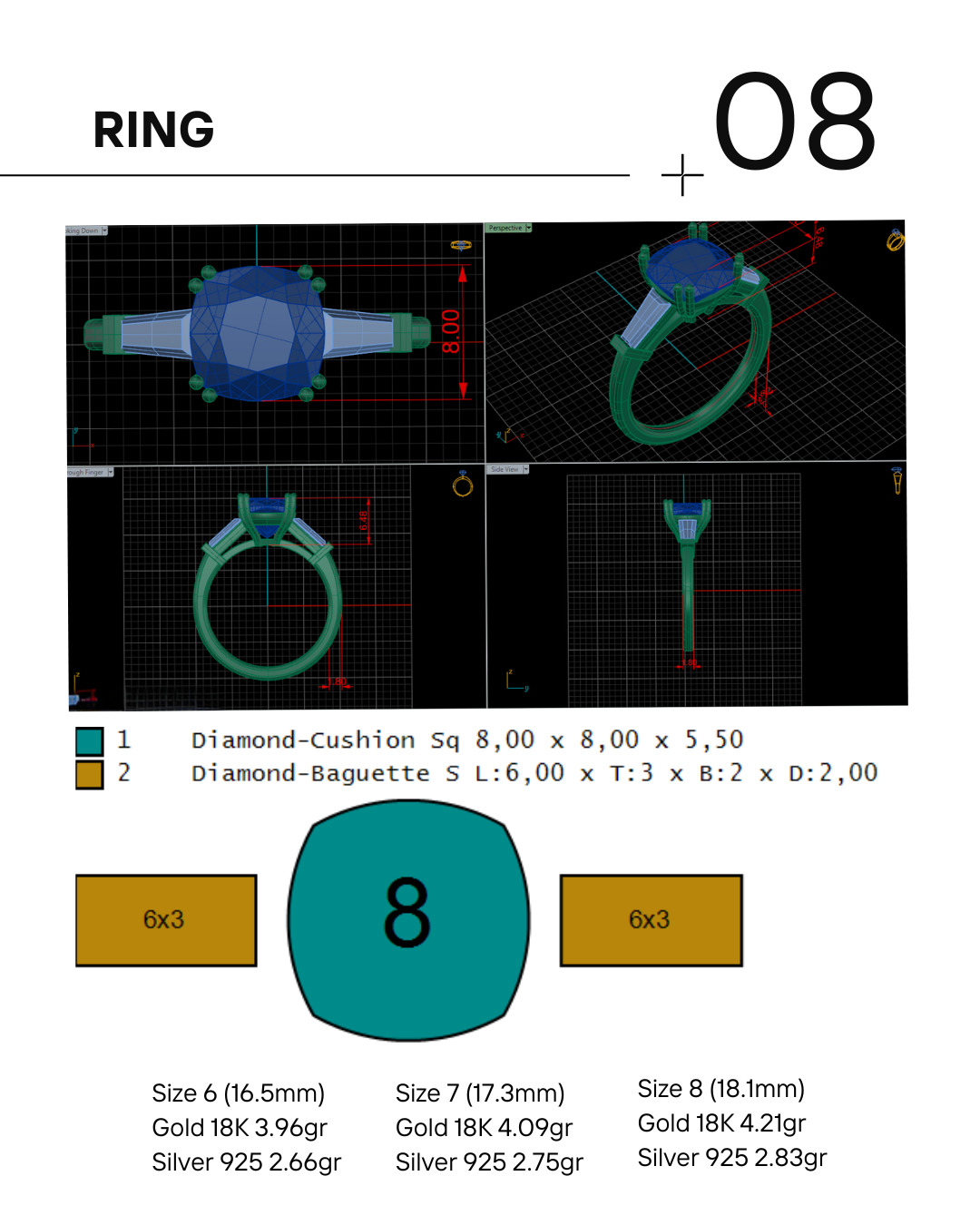 Diamond classic Ring to print 3 Sizes 3D print model_5