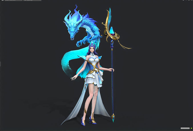 Water dragon sorceress Low-poly 3D model