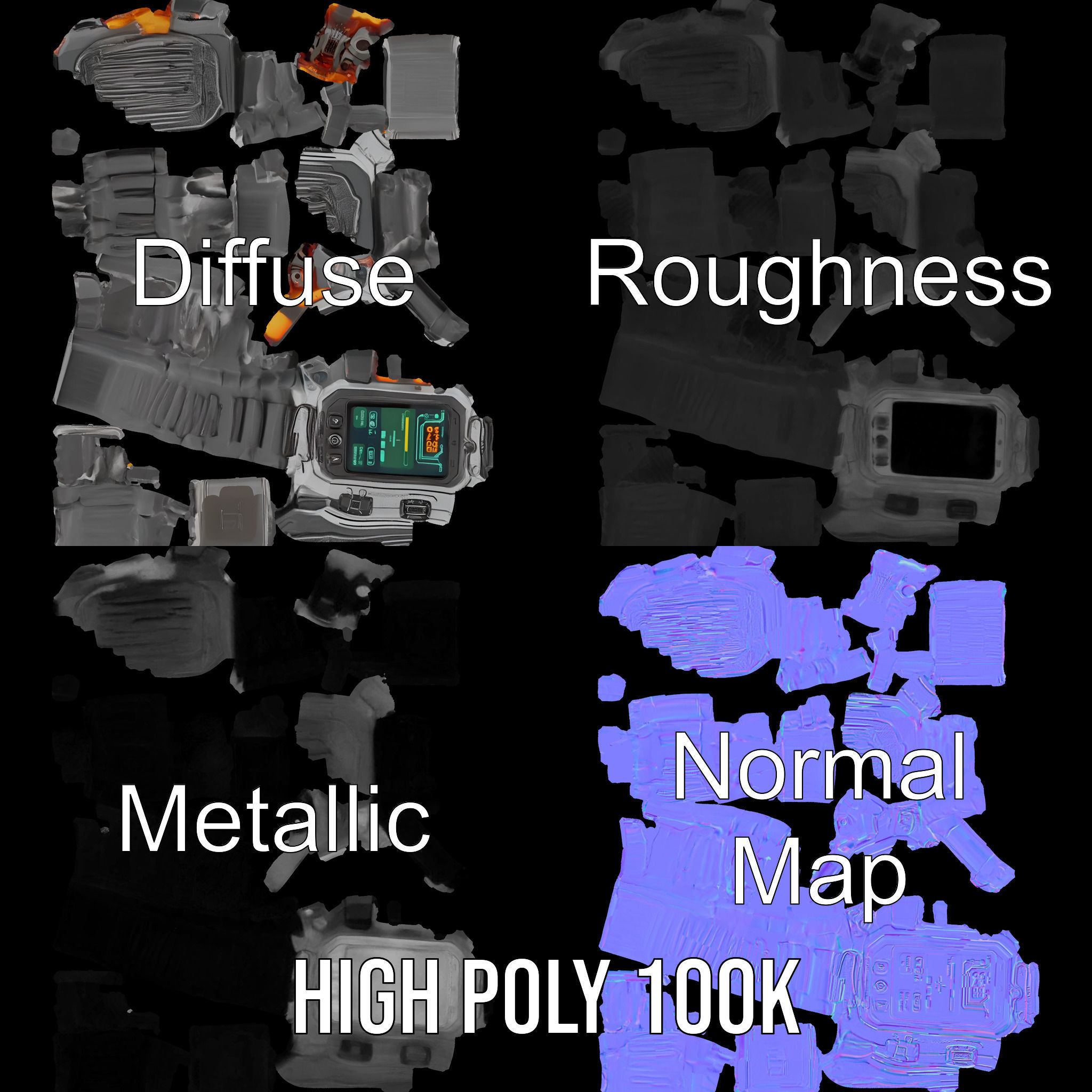 Futuristic Digital Watch Model Pack Low-poly 3D model_4