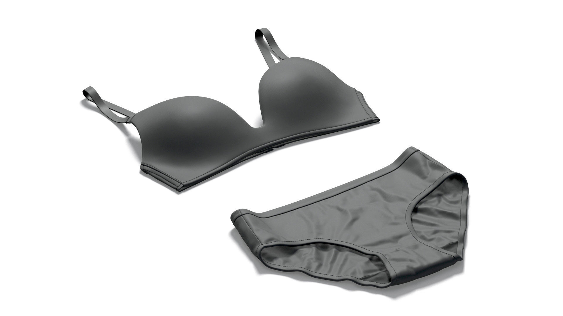 Womens Lingerie Black Set With Slip - bikini with brassiere 3D model_1