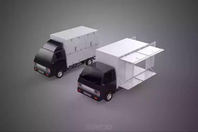 2 CONFIGURATION OPEN CLOSED BOX TRUCK DELIVERY CARGO PICKUP VAN 3D model