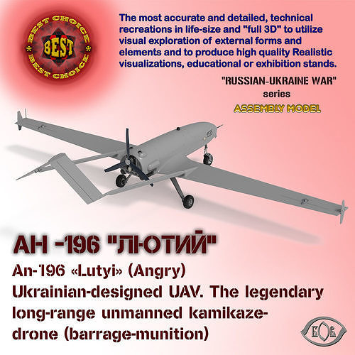 Ukrainian UAV AN196 LUTYI deep strike air drone 3D model