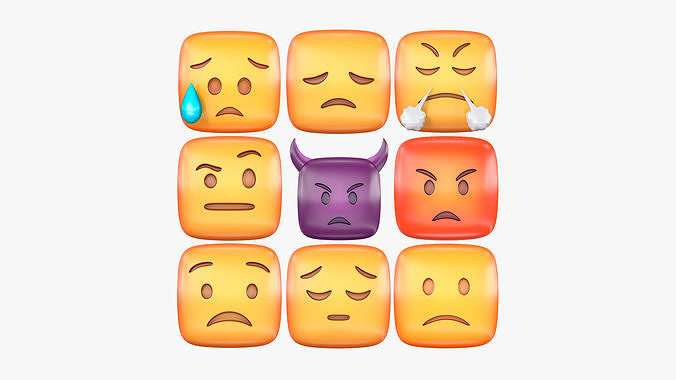 Emoji Sad Faces Low-poly 3D model