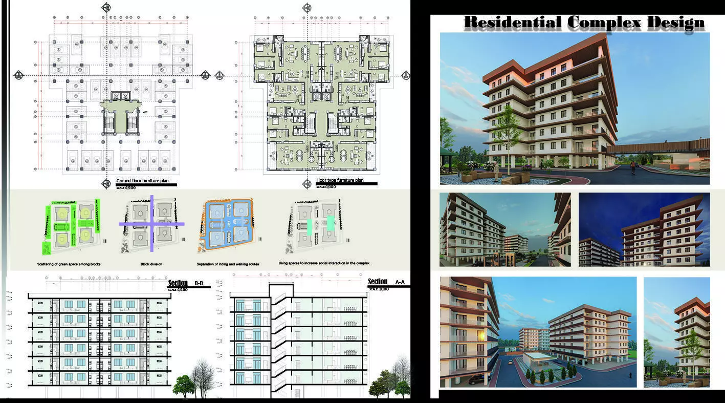 Modern Residential Apartment Complex 4 Blocks 3D model