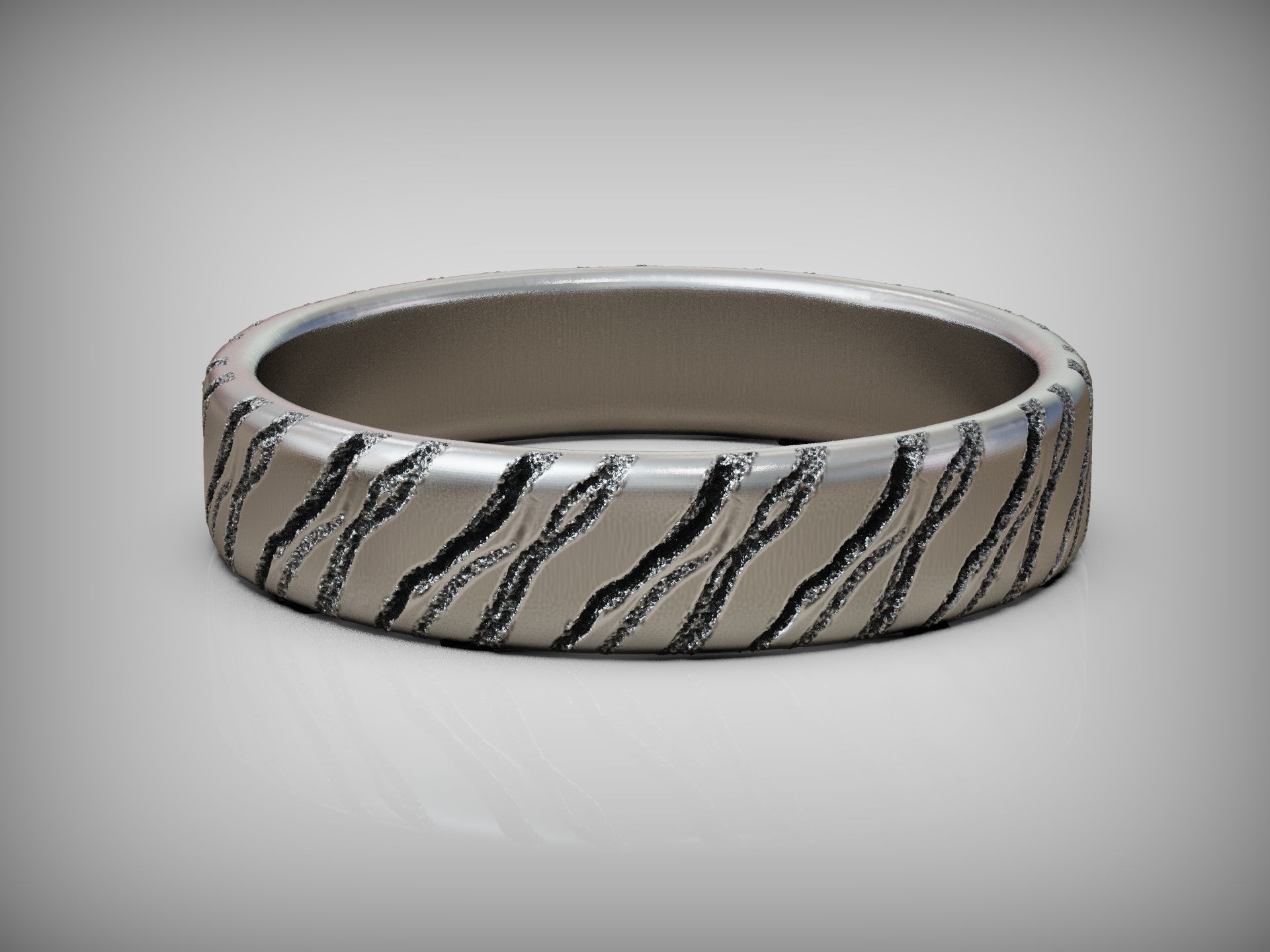 Engraved Wedding Band Ring with Cracked Textured Surface 3D print model_7