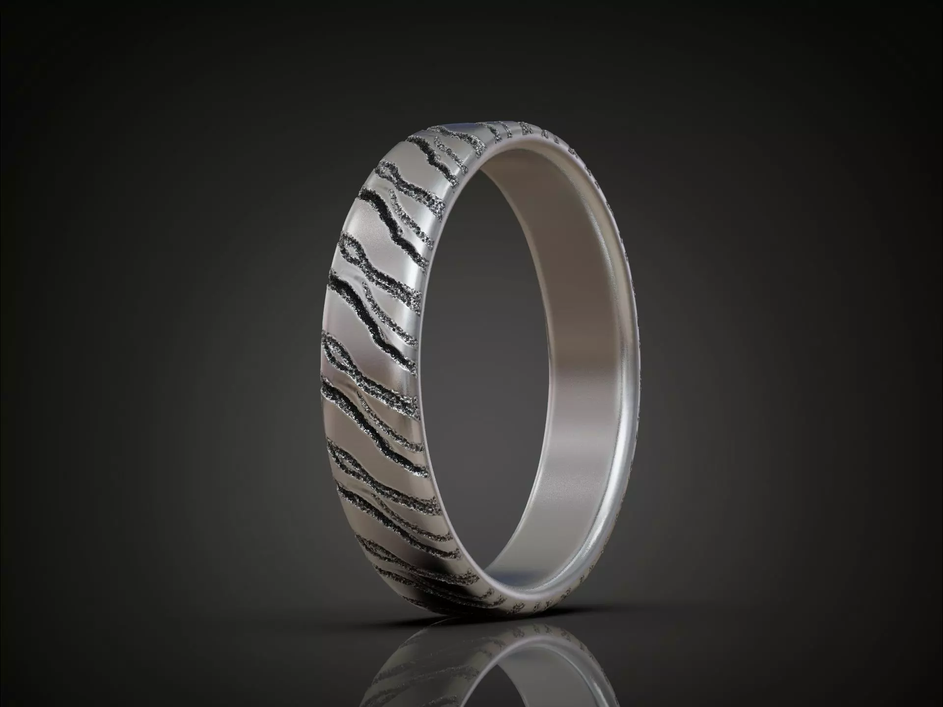 Engraved Wedding Band Ring with Cracked Textured Surface 3D print model_0