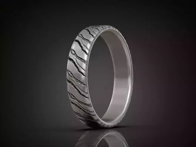Engraved Wedding Band Ring with Cracked Textured Surface 3D print model