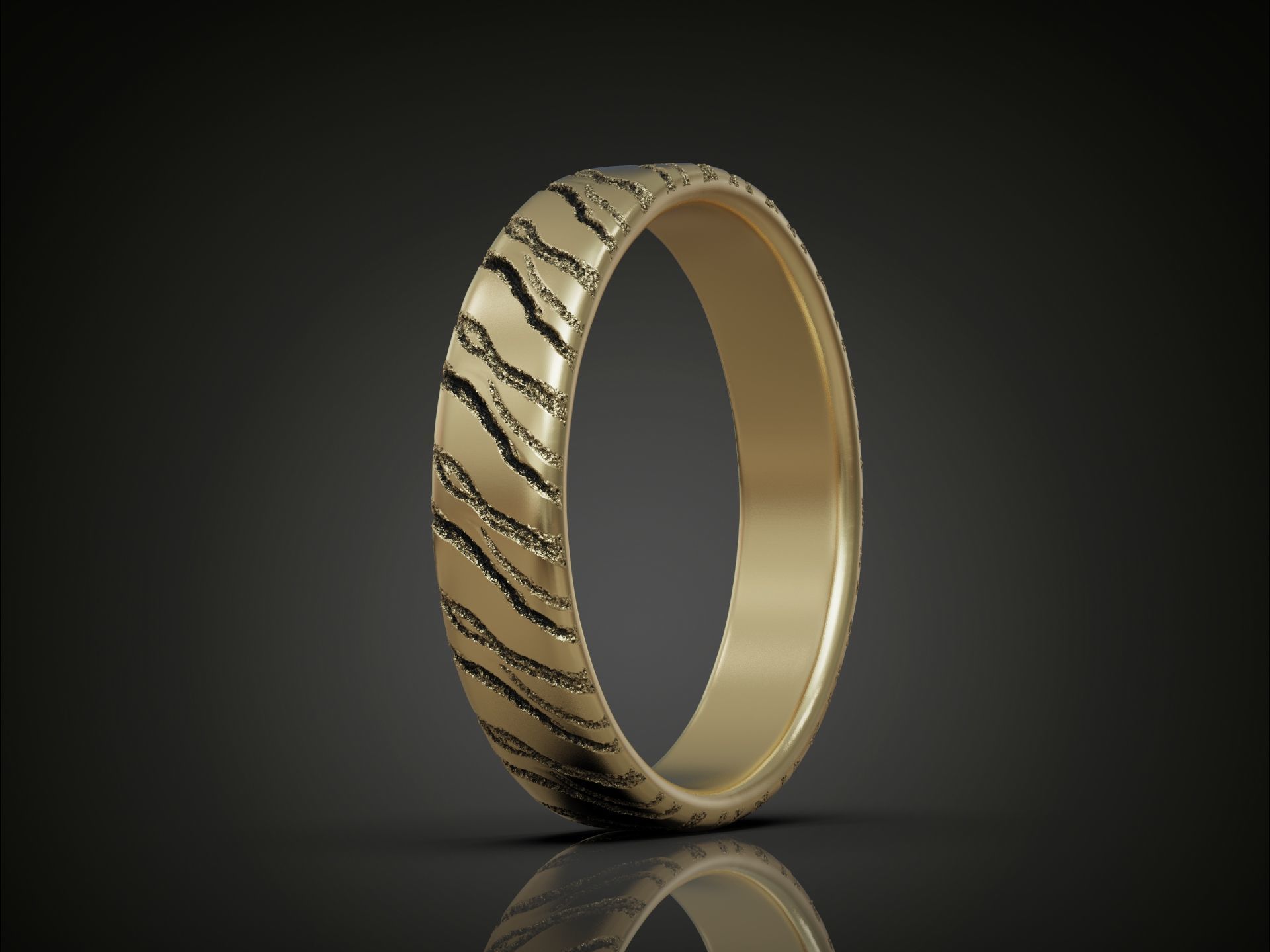 Engraved Wedding Band Ring with Cracked Textured Surface 3D print model_3