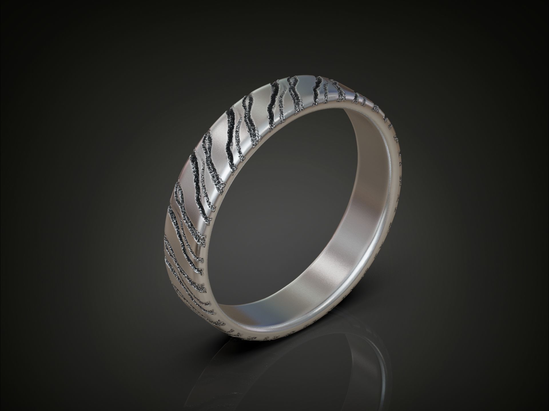 Engraved Wedding Band Ring with Cracked Textured Surface 3D print model_1