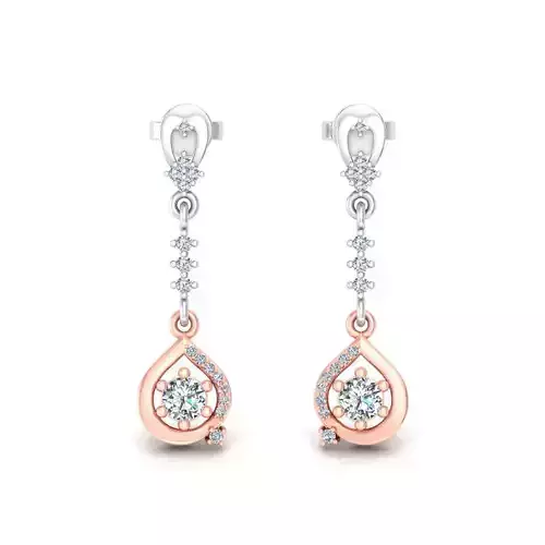 Elegant Two Tone Diamond Drop Earrings in Rose and White Finish 3D print model