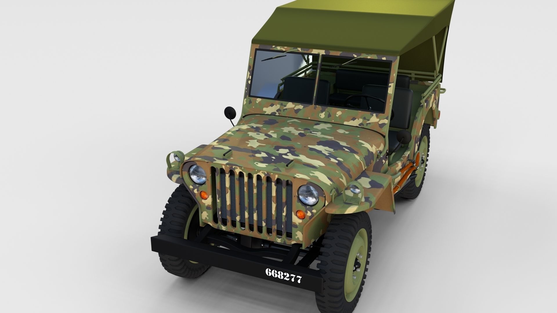 Full w chassis Jeep Willys MB Military Camo rev 3D model_33