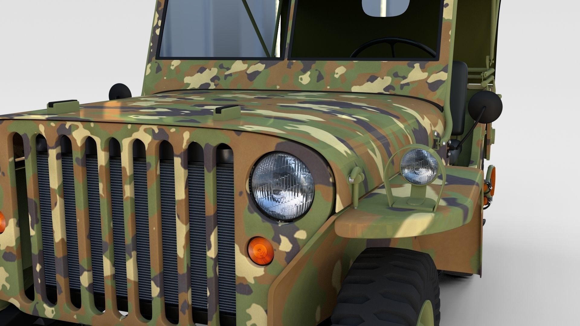 Full w chassis Jeep Willys MB Military Camo rev 3D model_28