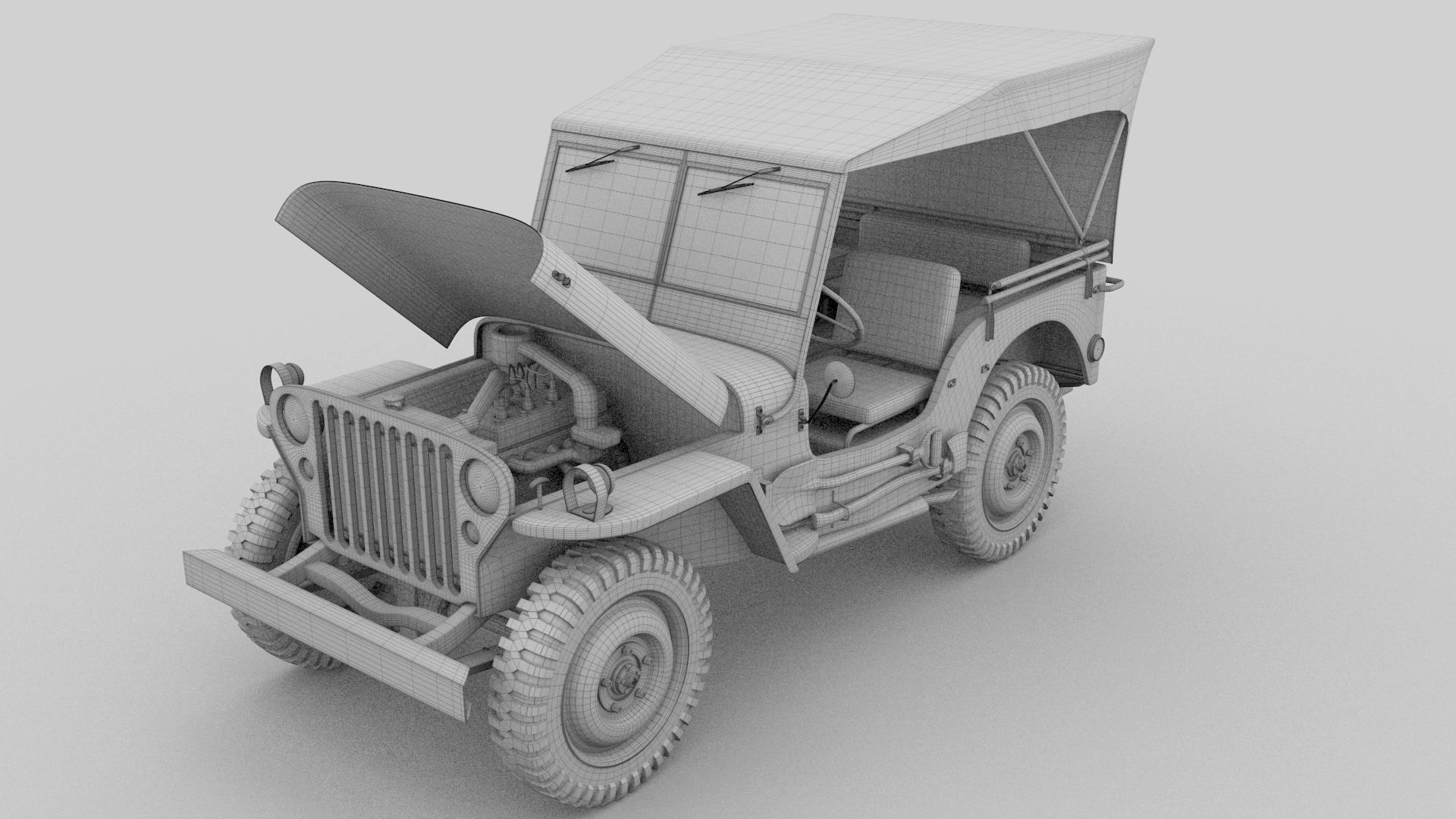 Full w chassis Jeep Willys MB Military Camo rev 3D model_30