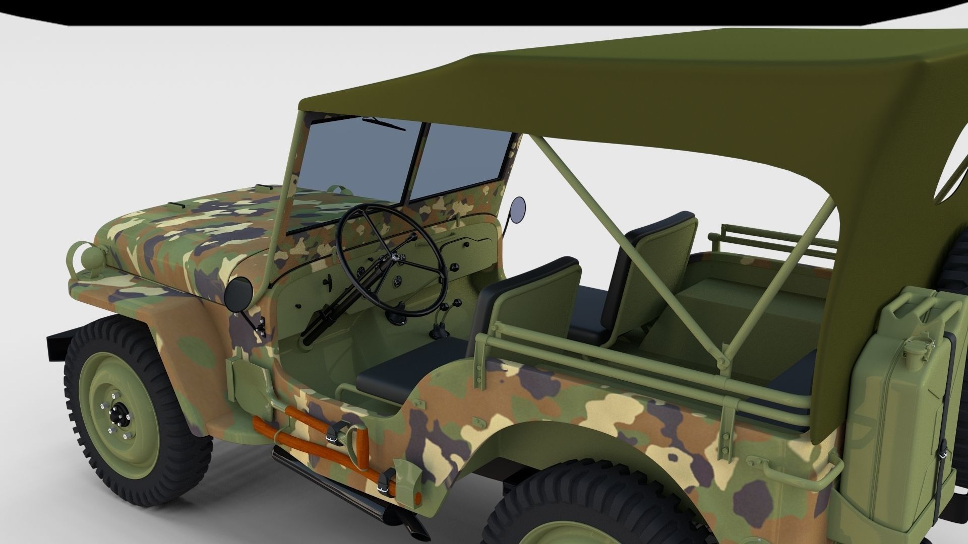 Full w chassis Jeep Willys MB Military Camo rev 3D model_12