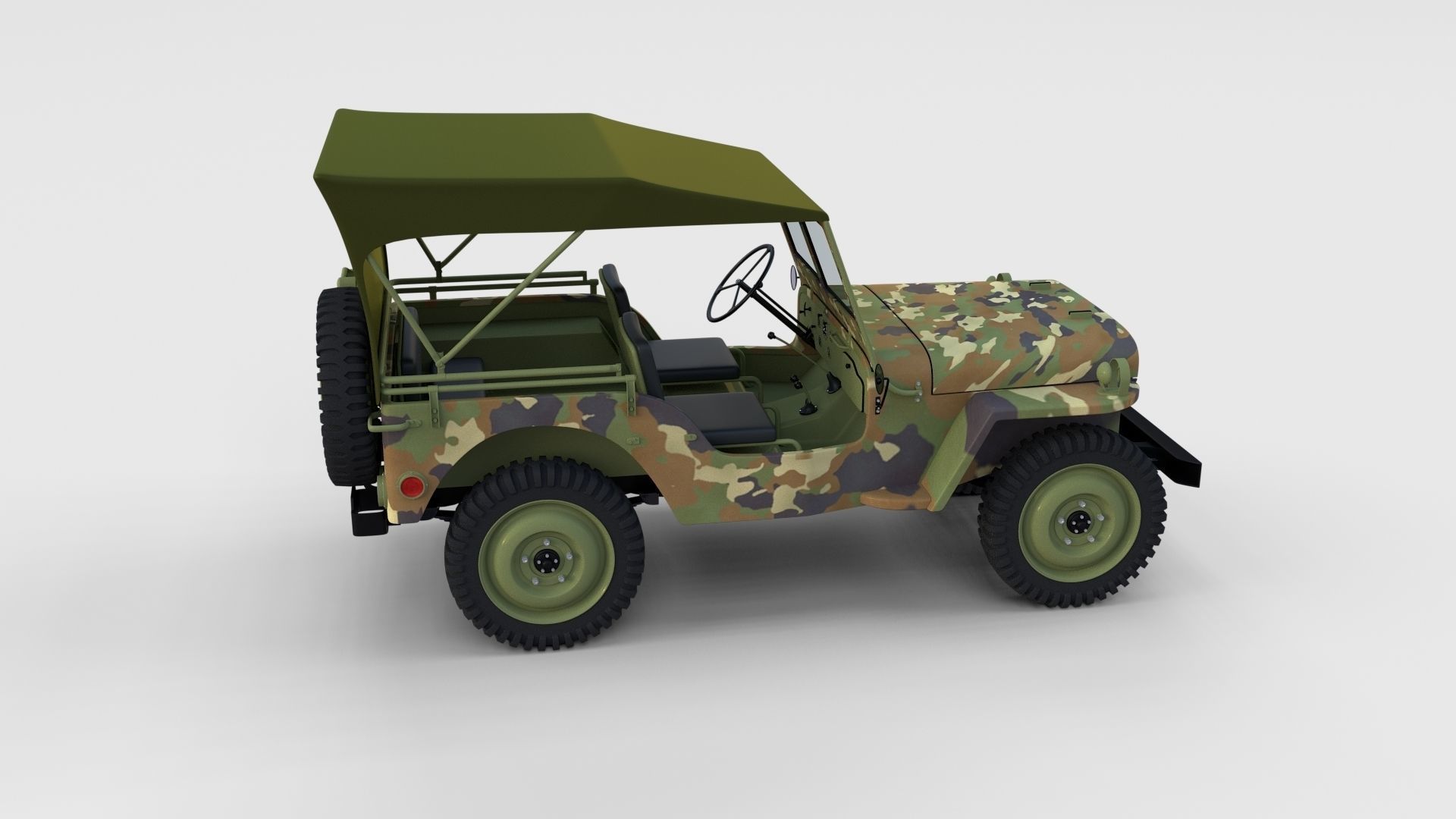 Full w chassis Jeep Willys MB Military Camo rev 3D model_14