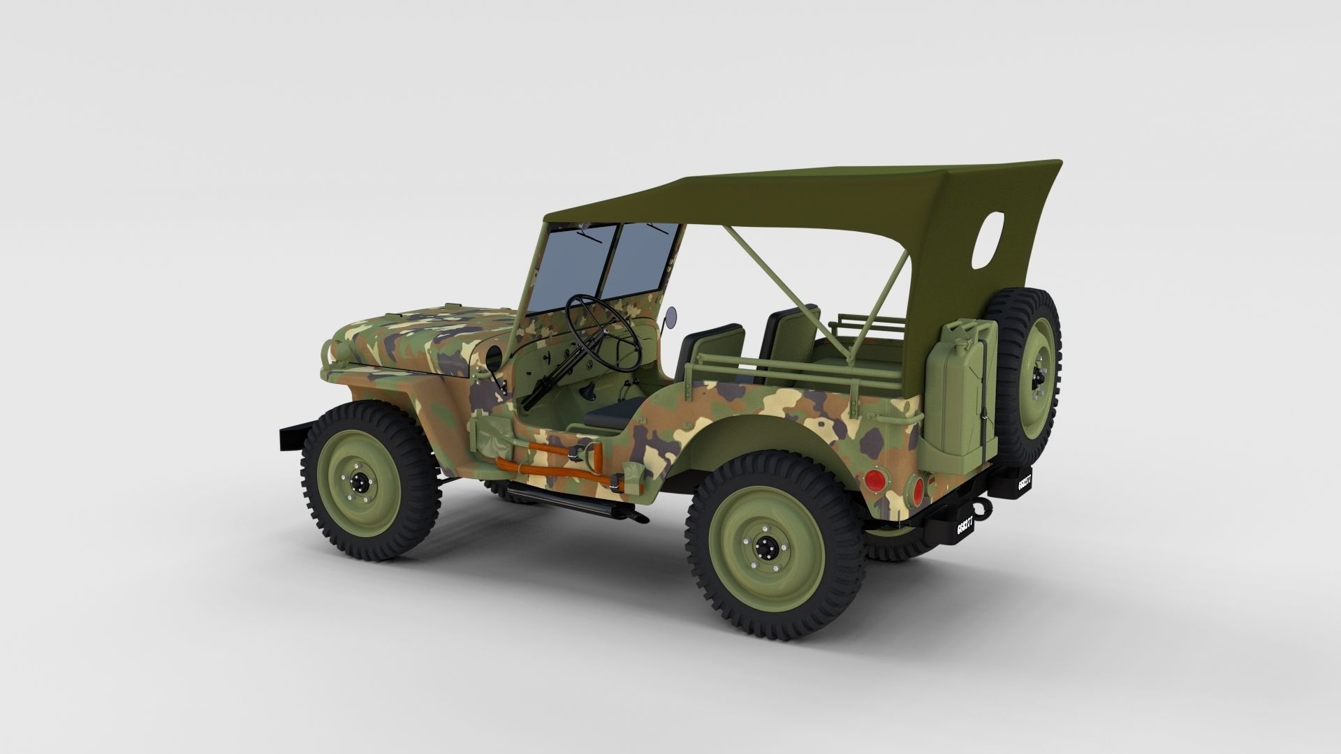 Full w chassis Jeep Willys MB Military Camo rev 3D model_40