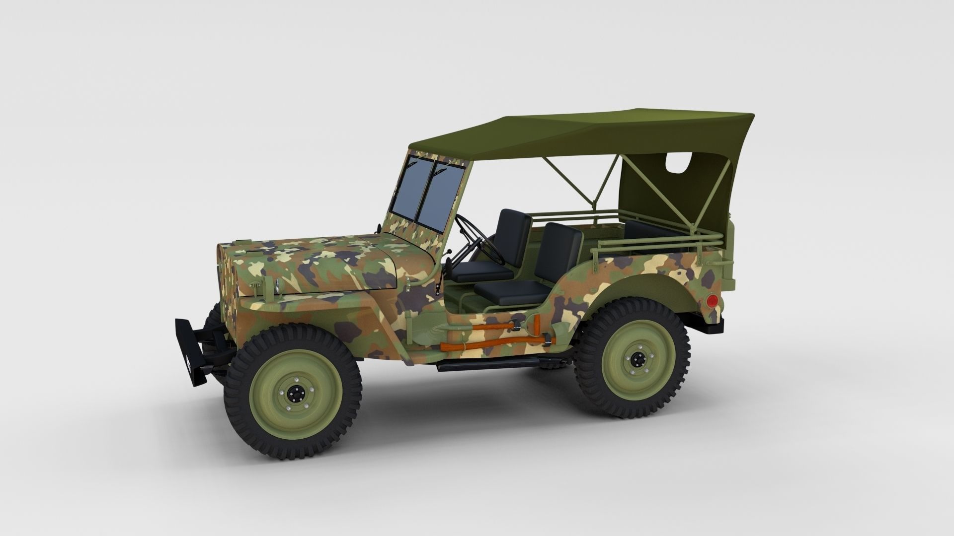 Full w chassis Jeep Willys MB Military Camo rev 3D model_42