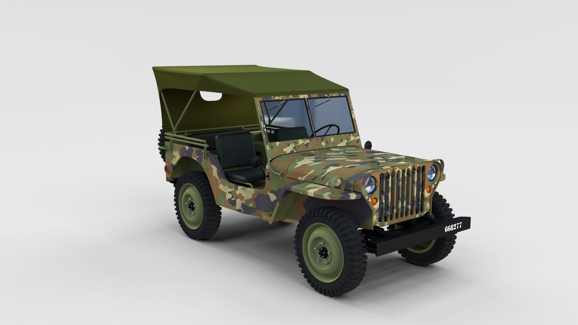 Full w chassis Jeep Willys MB Military Camo rev 3D model_7