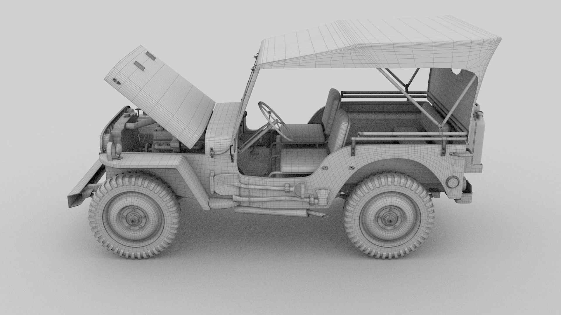 Full w chassis Jeep Willys MB Military Camo rev 3D model_16