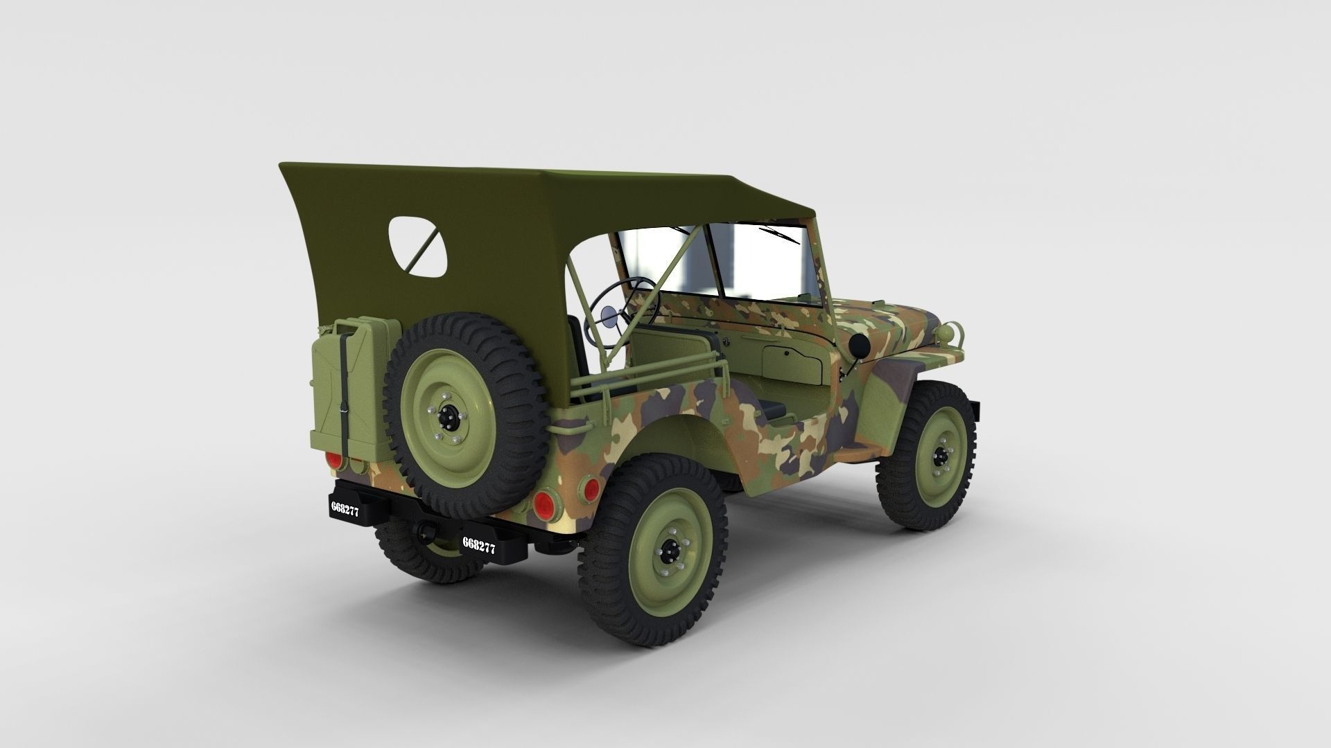 Full w chassis Jeep Willys MB Military Camo rev 3D model_35
