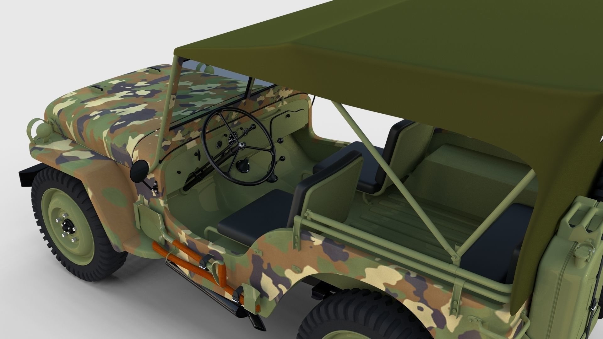 Full w chassis Jeep Willys MB Military Camo rev 3D model_38