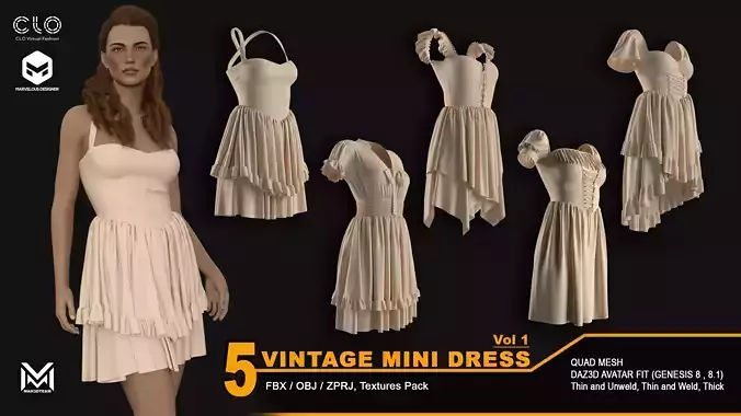 5 Women Vintage Mini Dress - VOL1