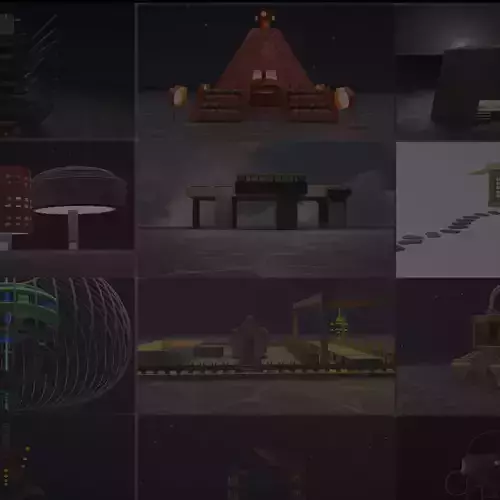 12 Different Types of Unique Buildings Collection 3D Model