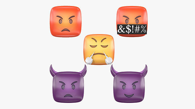 Emoji Angry Faces Low-poly 3D model