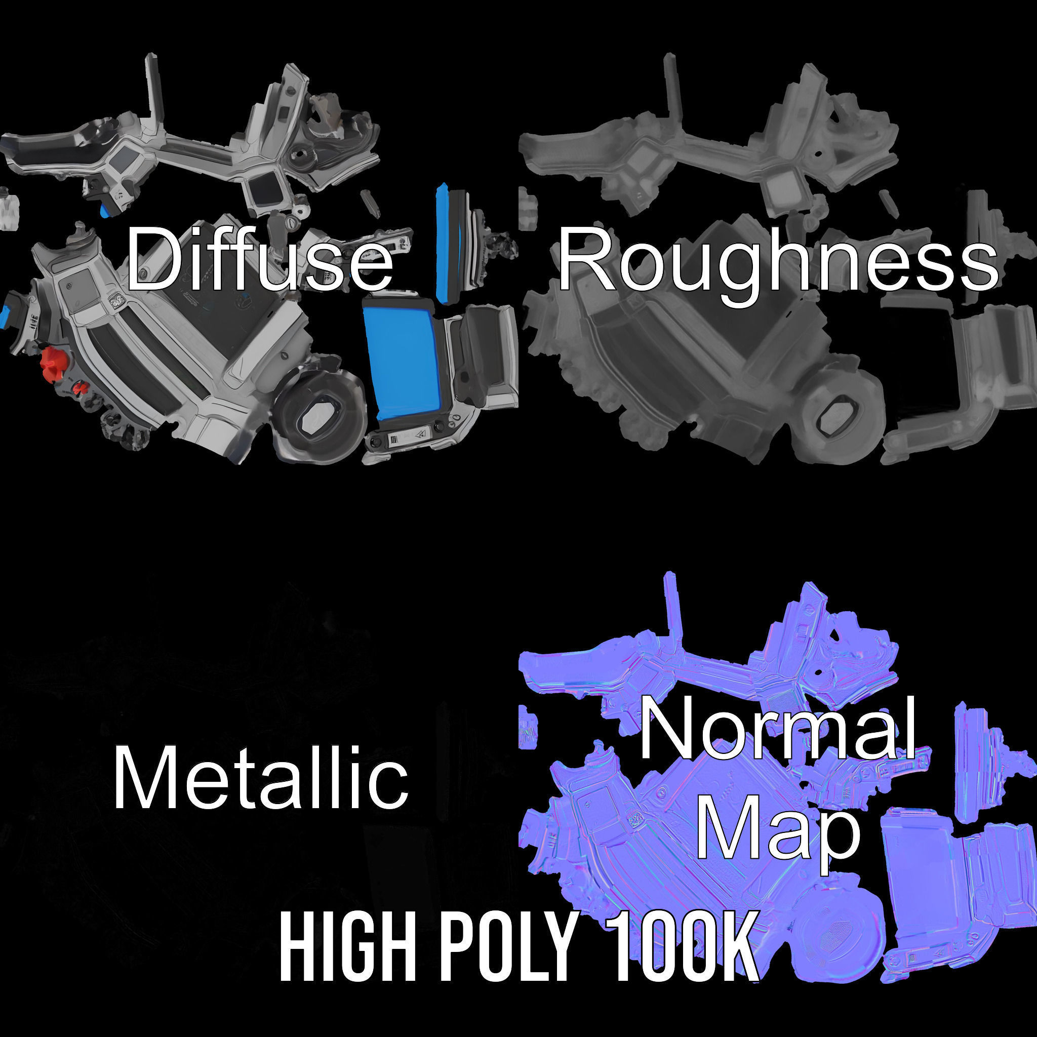 Futuristic Device Model Pack with Digital Screen Low-poly 3D model_4