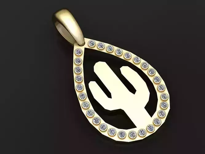 gold cactus pendant 3D printable model 